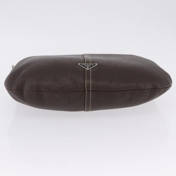 PRADA Shoulder Bag Leather Brown Silver Auth am12574V