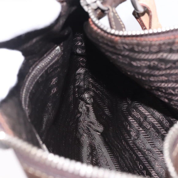 PRADA Shoulder Bag Leather Brown Silver Auth am12574V