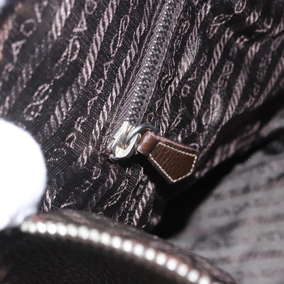 PRADA Shoulder Bag Leather Brown Silver Auth am12574V