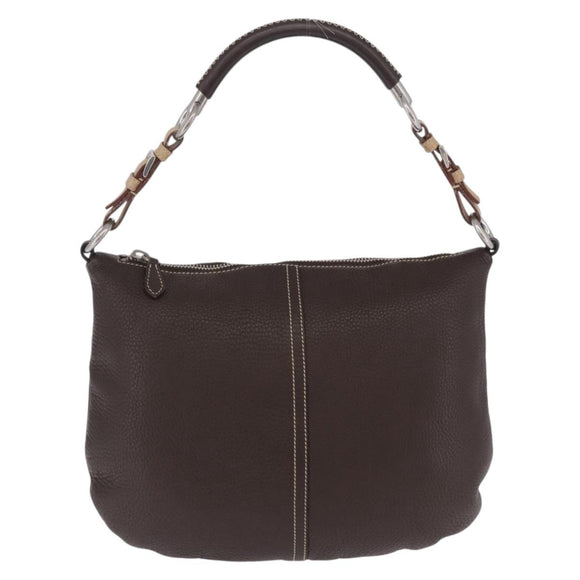PRADA Shoulder Bag Leather Brown Silver Auth am12574V
