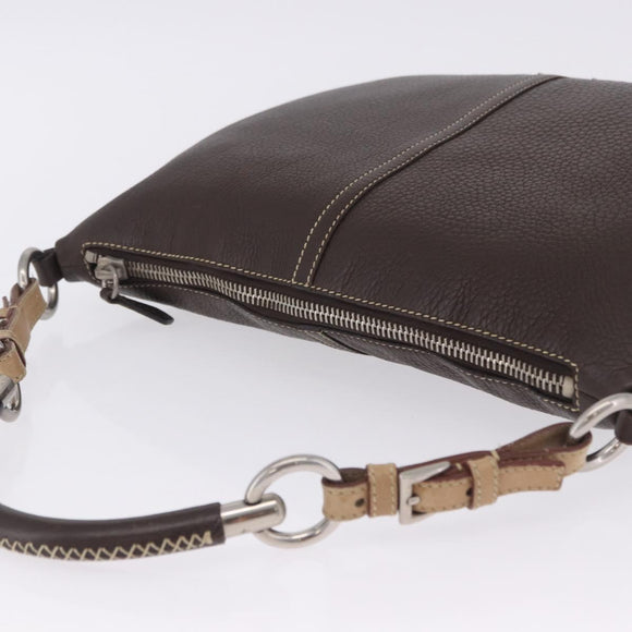 PRADA Shoulder Bag Leather Brown Silver Auth am12574V