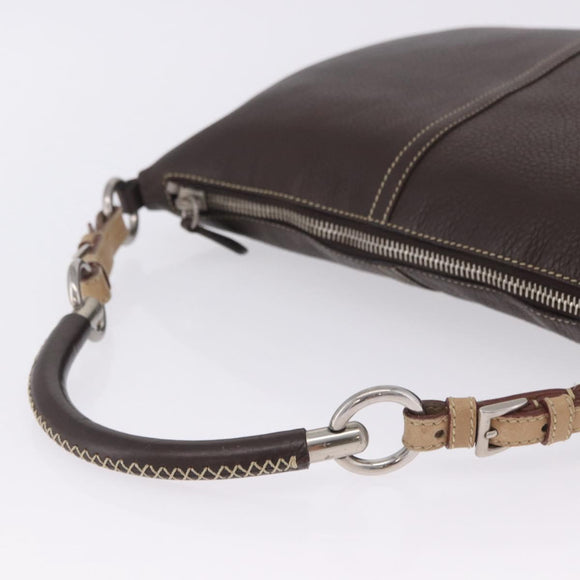 PRADA Shoulder Bag Leather Brown Silver Auth am12574V