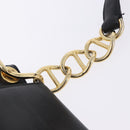 PRADA Chain Shoulder Bag Leather Black Gold Auth am12576V-17