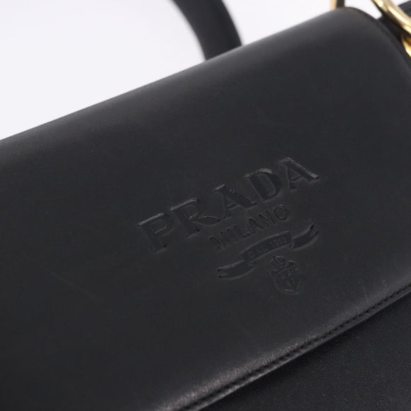 PRADA Chain Shoulder Bag Leather Black Gold Auth am12576V