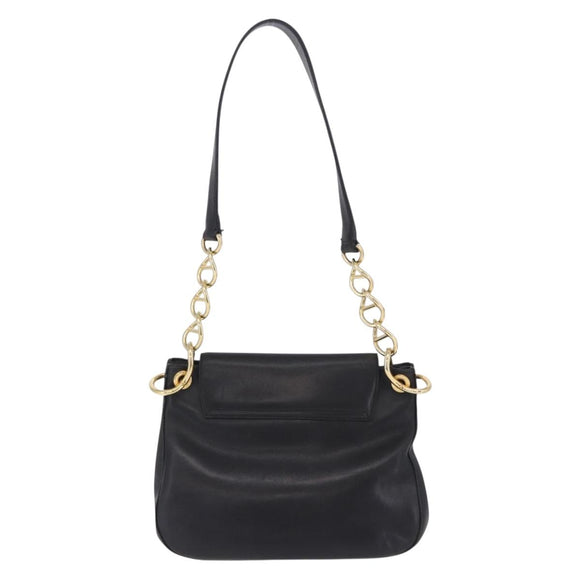 PRADA Chain Shoulder Bag Leather Black Gold Auth am12576V