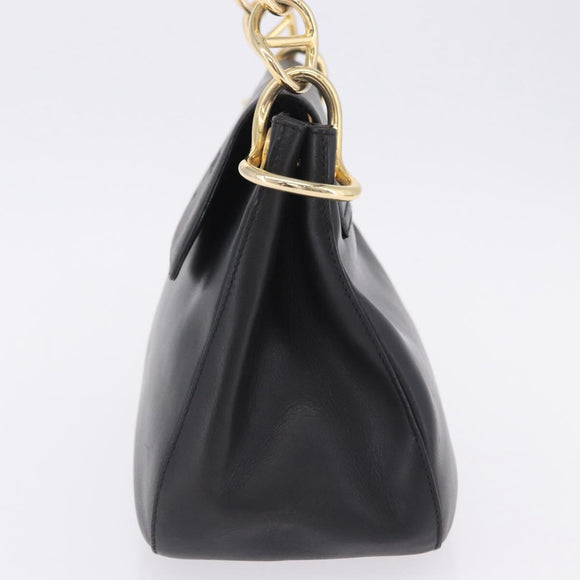 PRADA Chain Shoulder Bag Leather Black Gold Auth am12576V