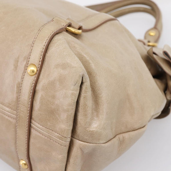 Miu Miu Side Ribbon Hand Bag Leather 2way Beige Gold RN0939 Auth am12577V