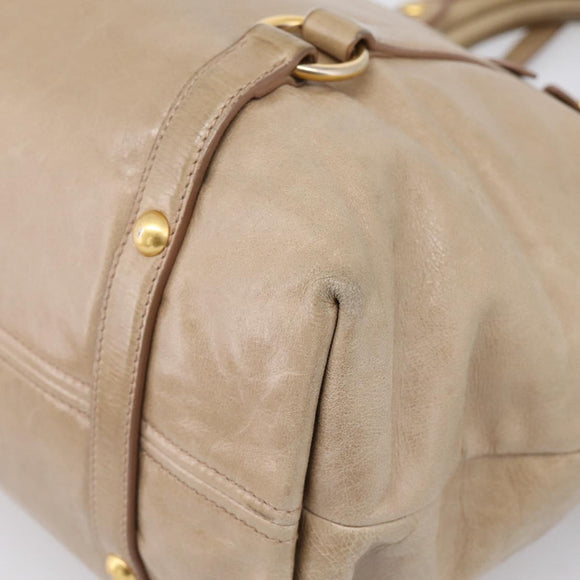 Miu Miu Side Ribbon Hand Bag Leather 2way Beige Gold RN0939 Auth am12577V