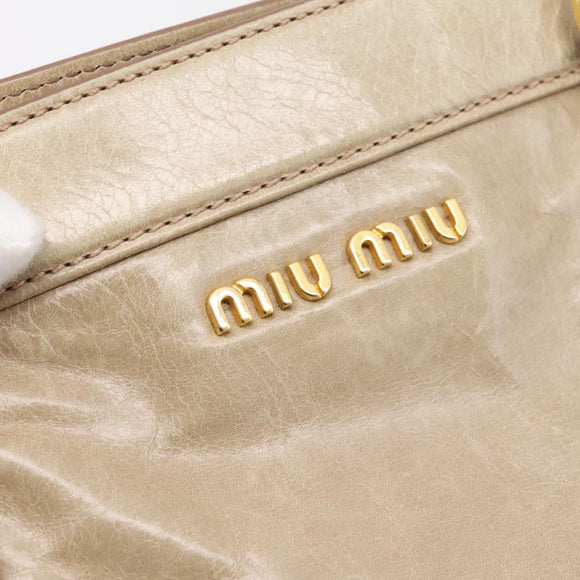 Miu Miu Side Ribbon Hand Bag Leather 2way Beige Gold RN0939 Auth am12577V