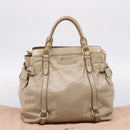 Miu Miu Side Ribbon Hand Bag Leather 2way Beige Gold RN0939 Auth am12577V-26