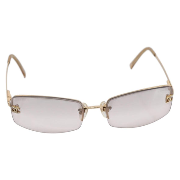CHANEL CC Rimless Rhinestone Sunglasses metal Brown CC Auth am12579M