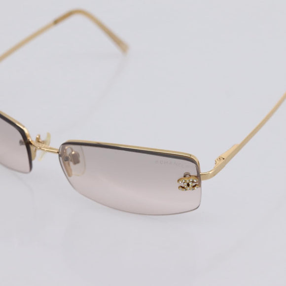 CHANEL CC Rimless Rhinestone Sunglasses metal Brown CC Auth am12579M