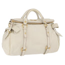 Miu Miu Side Ribbon Hand Bag Leather 2way White Gold Auth am12582V-1
