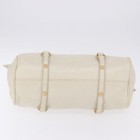 Miu Miu Side Ribbon Hand Bag Leather 2way White Gold Auth am12582V