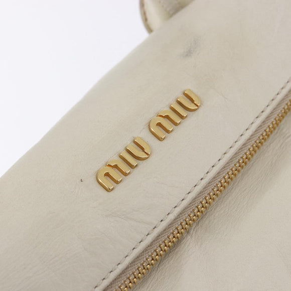 Miu Miu Side Ribbon Hand Bag Leather 2way White Gold Auth am12582V
