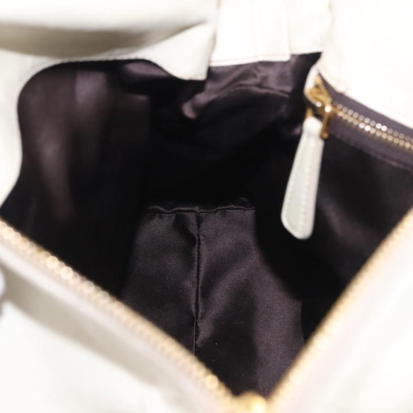 Miu Miu Side Ribbon Hand Bag Leather 2way White Gold Auth am12582V
