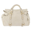 Miu Miu Side Ribbon Hand Bag Leather 2way White Gold Auth am12582V-2