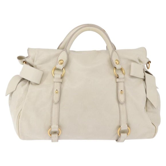 Miu Miu Side Ribbon Hand Bag Leather 2way White Gold Auth am12582V