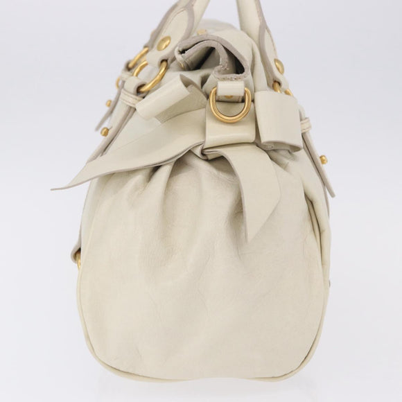 Miu Miu Side Ribbon Hand Bag Leather 2way White Gold Auth am12582V