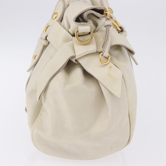 Miu Miu Side Ribbon Hand Bag Leather 2way White Gold Auth am12582V