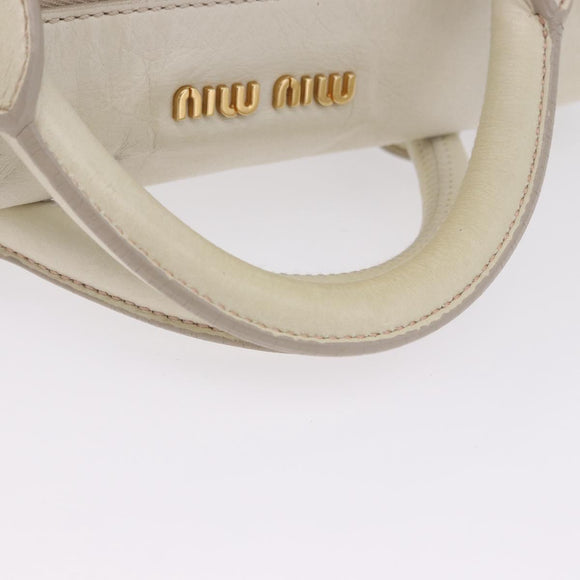 Miu Miu Side Ribbon Hand Bag Leather 2way White Gold Auth am12582V