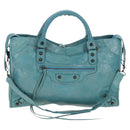 BALENCIAGA The City Hand Bag Leather 2way Light Blue 115748 Auth am12583V-13