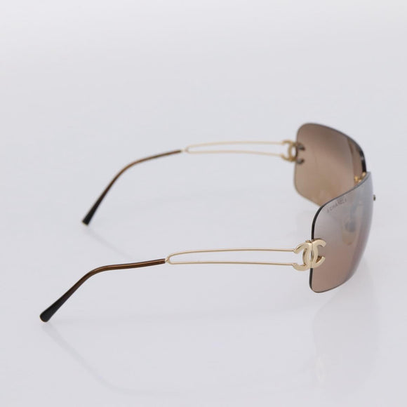 CHANEL CC Rimless Sunglasses metal Brown CC Auth am12584M