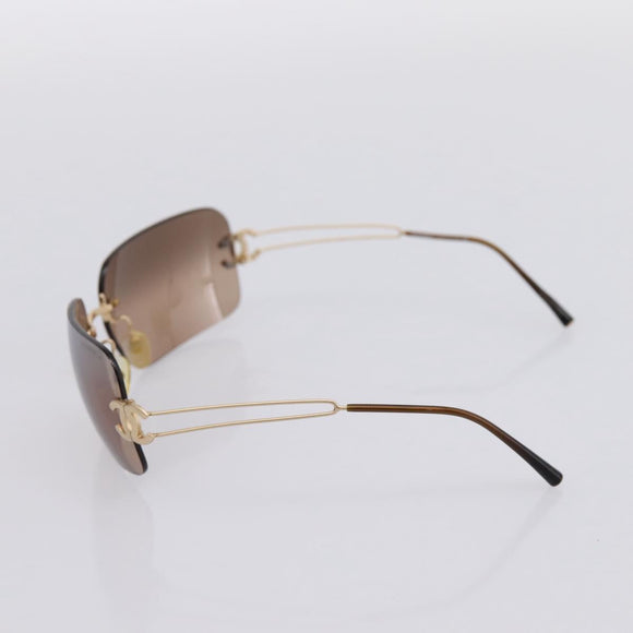 CHANEL CC Rimless Sunglasses metal Brown CC Auth am12584M