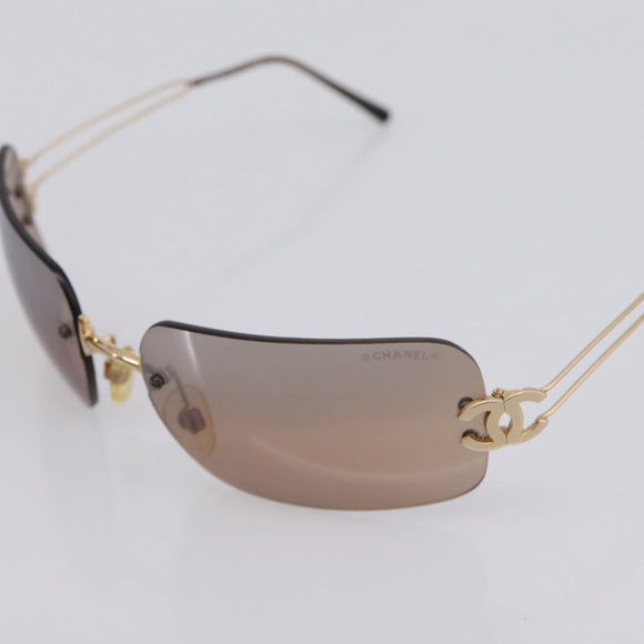 CHANEL CC Rimless Sunglasses metal Brown CC Auth am12584M