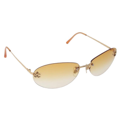 CHANEL CC Rimless Sunglasses metal Orange CC Auth am12585M