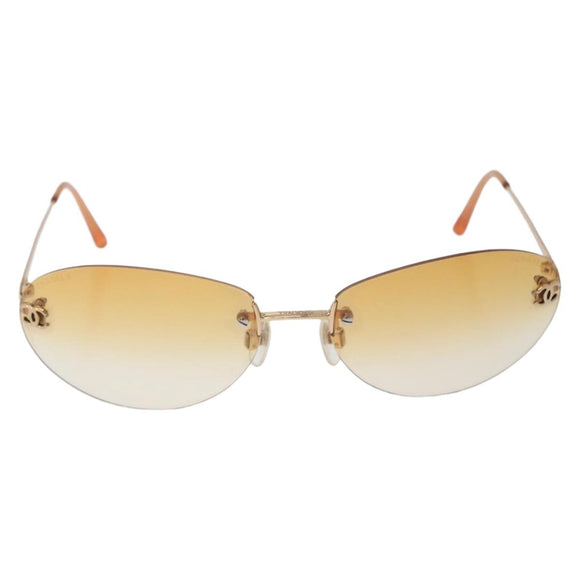 CHANEL CC Rimless Sunglasses metal Orange CC Auth am12585M