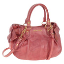 Miu Miu Side Ribbon Hand Bag Leather 2way Pink Gold Auth am12586V-1