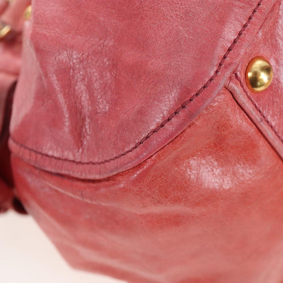 Miu Miu Side Ribbon Hand Bag Leather 2way Pink Gold Auth am12586V