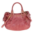 Miu Miu Side Ribbon Hand Bag Leather 2way Pink Gold Auth am12586V-13