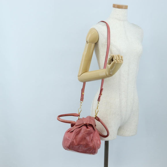 Miu Miu Side Ribbon Hand Bag Leather 2way Pink Gold Auth am12586V