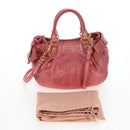 Miu Miu Side Ribbon Hand Bag Leather 2way Pink Gold Auth am12586V-12