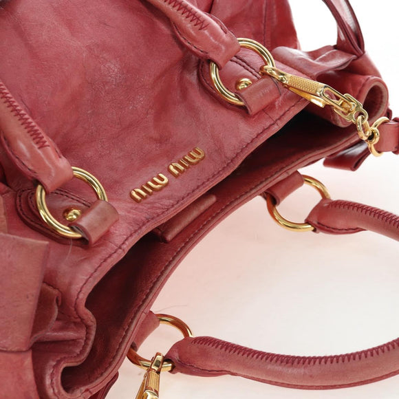 Miu Miu Side Ribbon Hand Bag Leather 2way Pink Gold Auth am12586V