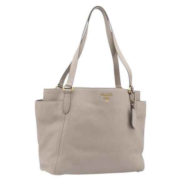 PRADA Tote Bag Taurillon Clemence Leather Gray Gold Auth am12588V