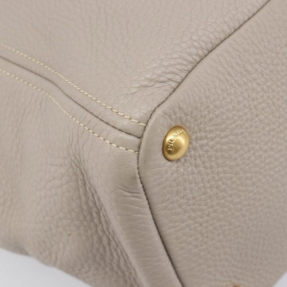 PRADA Tote Bag Taurillon Clemence Leather Gray Gold Auth am12588V