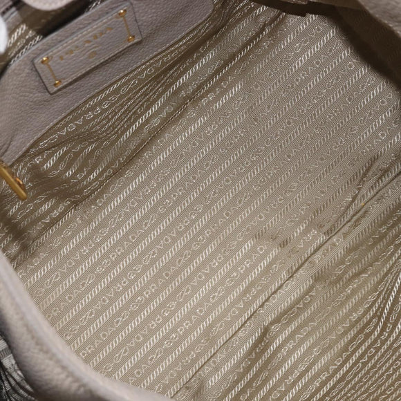 PRADA Tote Bag Taurillon Clemence Leather Gray Gold Auth am12588V