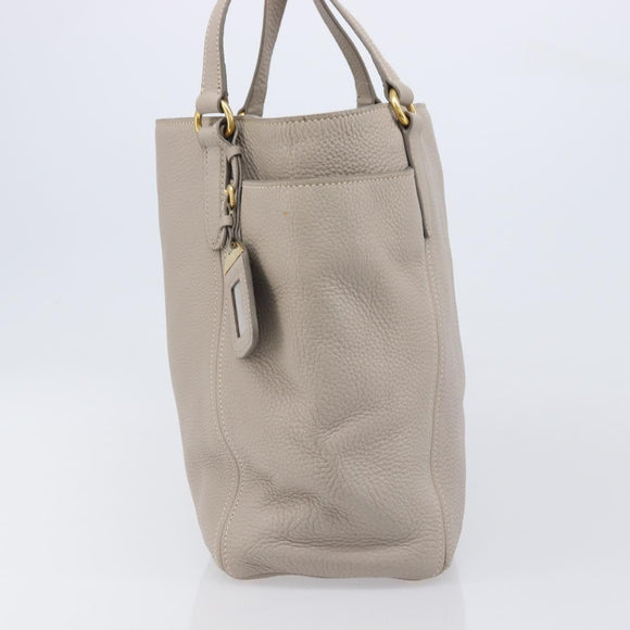 PRADA Tote Bag Taurillon Clemence Leather Gray Gold Auth am12588V