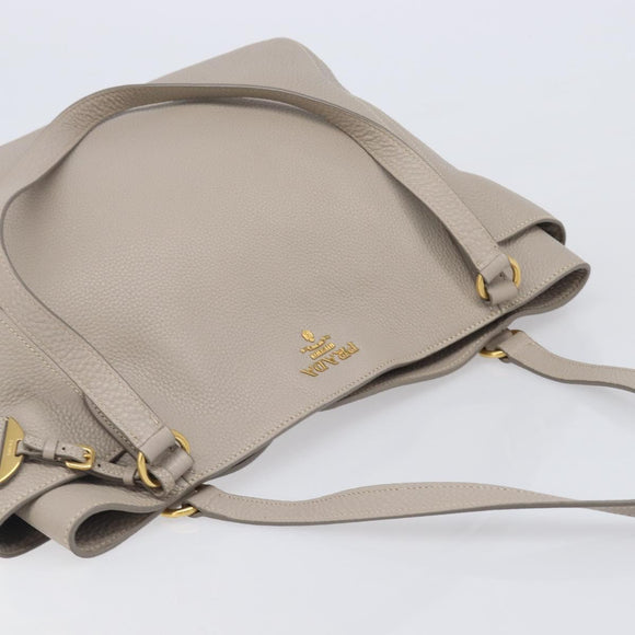 PRADA Tote Bag Taurillon Clemence Leather Gray Gold Auth am12588V
