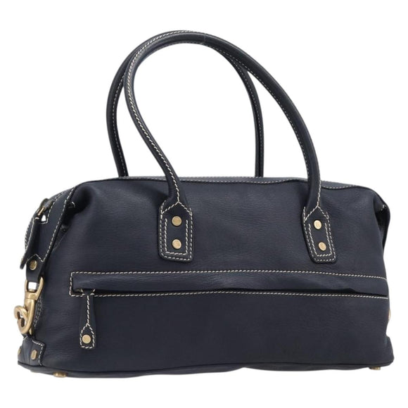 CELINE Hand Bag Leather Black Gold Auth am12599V