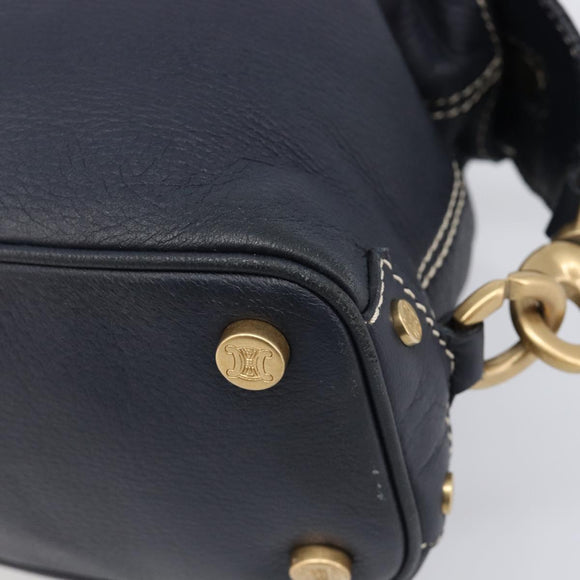 CELINE Hand Bag Leather Black Gold Auth am12599V