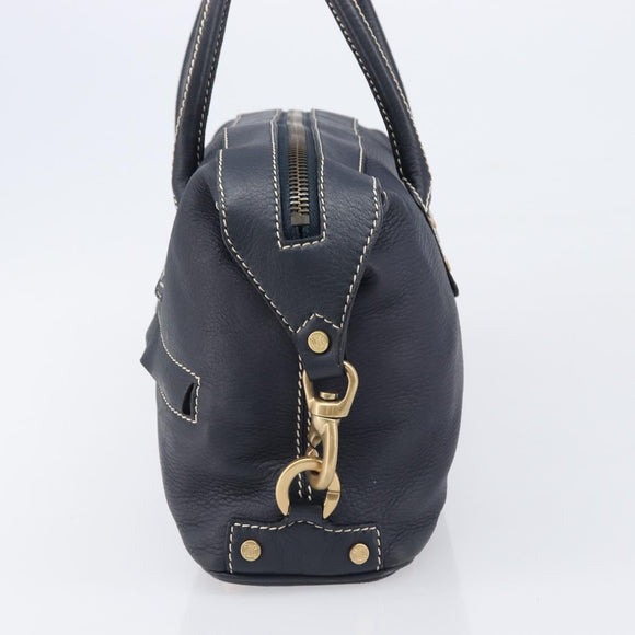 CELINE Hand Bag Leather Black Gold Auth am12599V