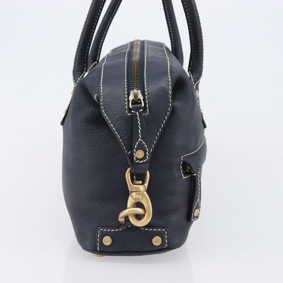 CELINE Hand Bag Leather Black Gold Auth am12599V