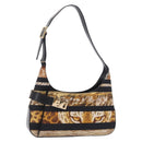 Salvatore Ferragamo Leopard Hand Bag Nylon Leather Beige Gold Auth am12601V-1