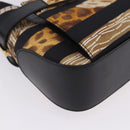 Salvatore Ferragamo Leopard Hand Bag Nylon Leather Beige Gold Auth am12601V-16