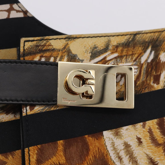 Salvatore Ferragamo Leopard Hand Bag Nylon Leather Beige Gold Auth am12601V