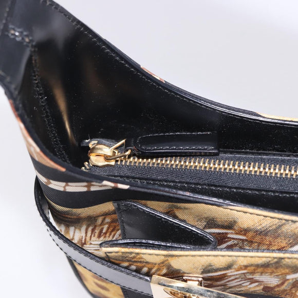 Salvatore Ferragamo Leopard Hand Bag Nylon Leather Beige Gold Auth am12601V